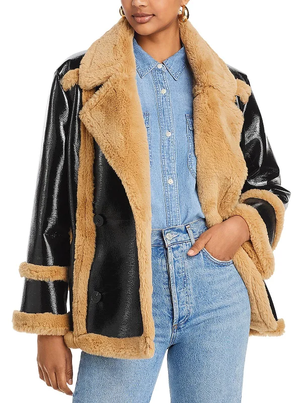 Street Style Fashion Filpa Womens Faux Shearling Trim Heavy Trucker Jacket