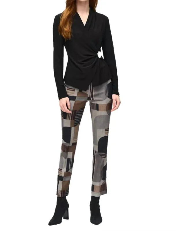 Graceful Drape Geometric Slim-Fit Pants In Black Multi