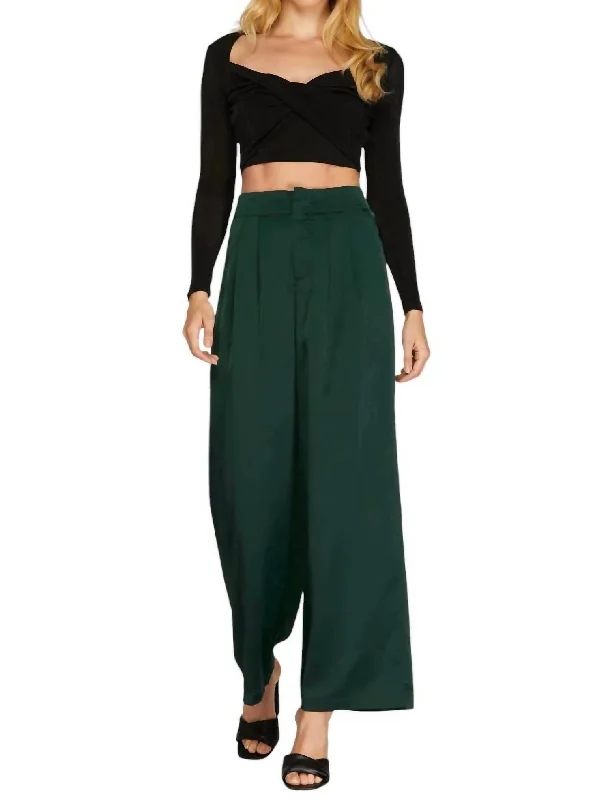 Trendy Women's Wear Satin Wide Leg Pants In Emerald