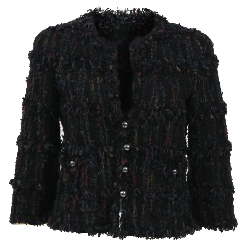 Stylish Savings Chanel Fringe Jacket in Black Tweed