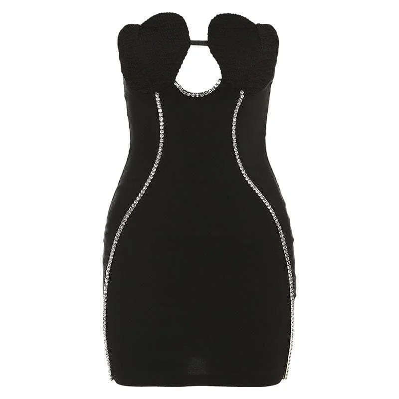 Effortless Everyday Wear BerryBetty - Solid sweetheart neck beaded ruched backless tube mini dress