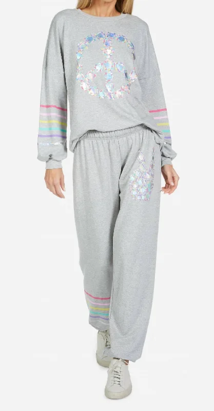 Find Your Unique Flair Tanzy Color Diamond Peace Sweatpants In Grey