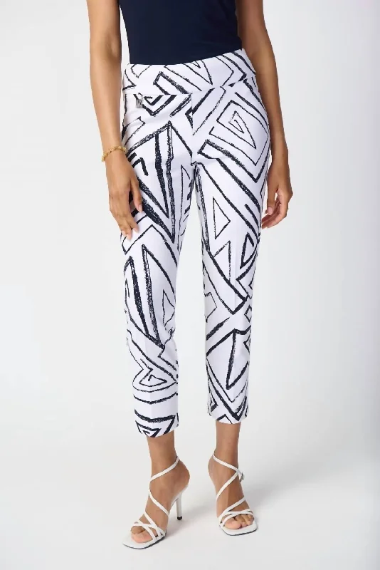 Trendy Styles Geometric Print Silky Pull-On Pant In Vanilla/midnight