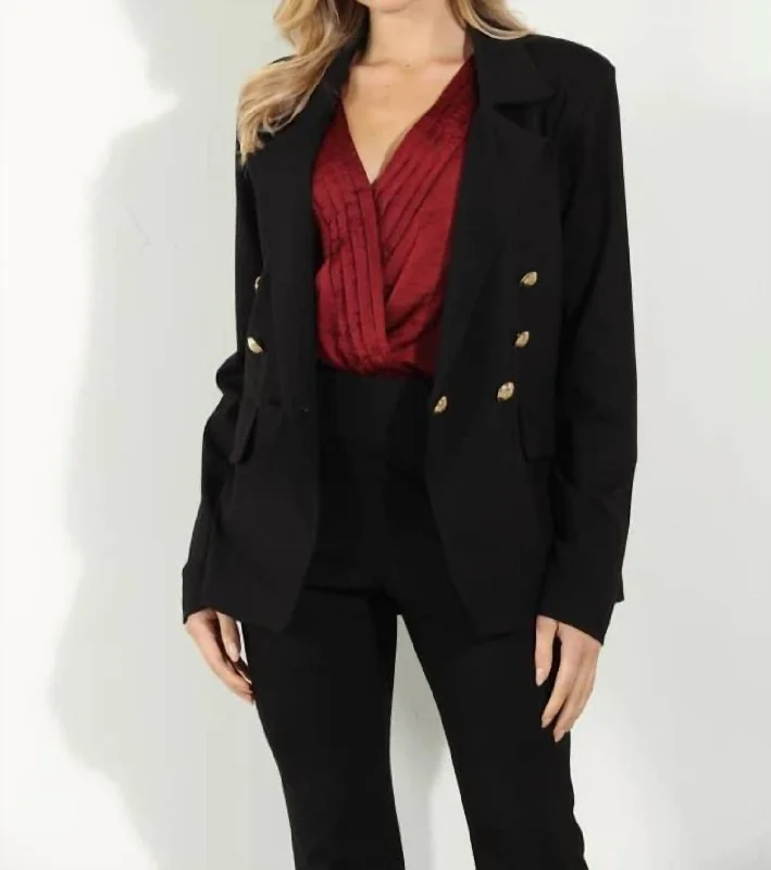 Top Brand Discounts Double Breasted Blazer With Gold Buttons In Black