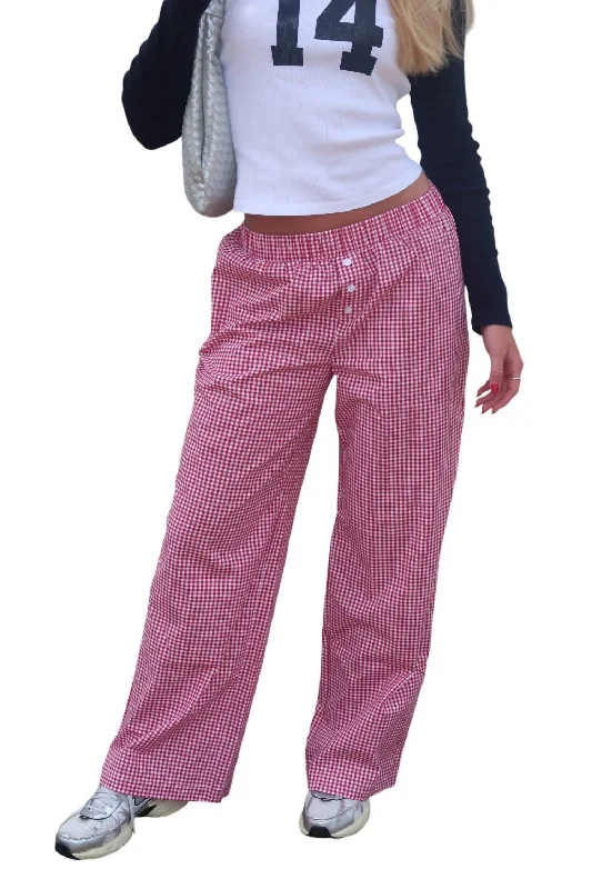 Vibrant Femme Fashion Check It Out Pant In Red And White Gingham