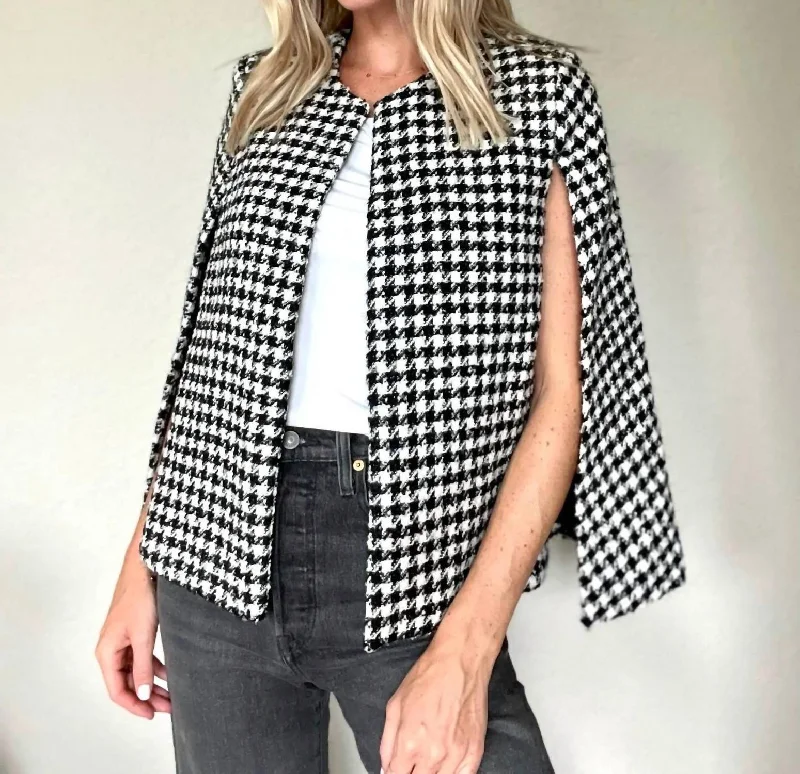 Budget Friendly Miranda Houndstooth Cape Blazer In Black & White