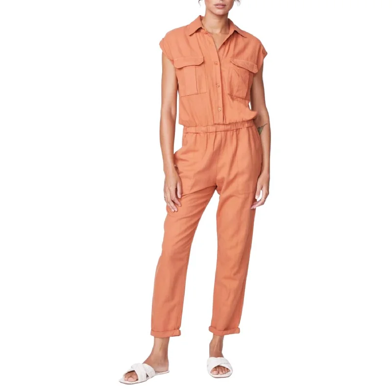 Holiday Attire Sale Cotton Twill Jumpsuit In Faded Rust