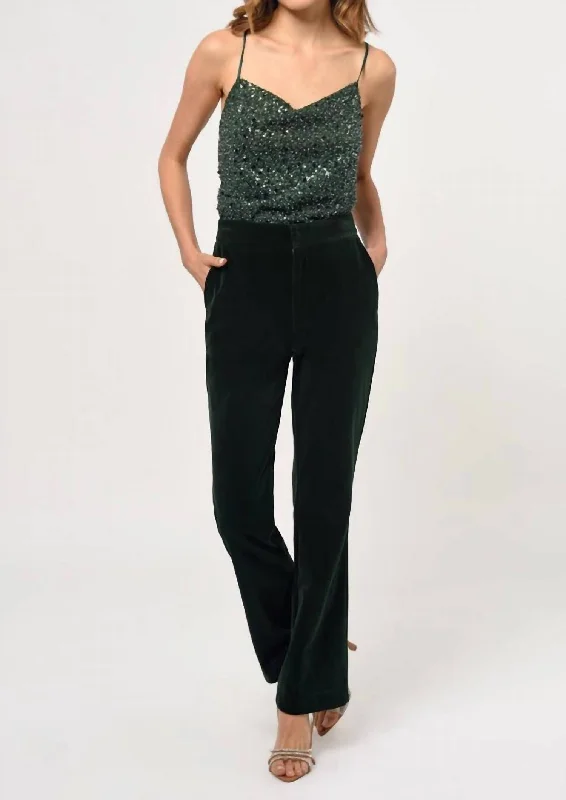 Casual Chic Milton Velvet Straight Leg Trouser In Forest Green