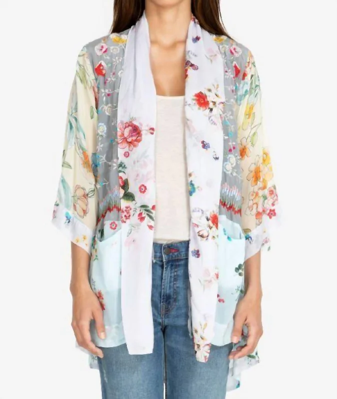 Trendy Fashion Sale Pastel Floral Embroidery Kimono In Mti