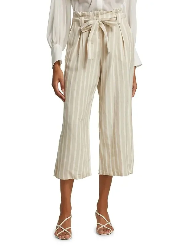 Trendy Street Style Samira Wide Paperbag Pant In Bisque/ivory Stripe