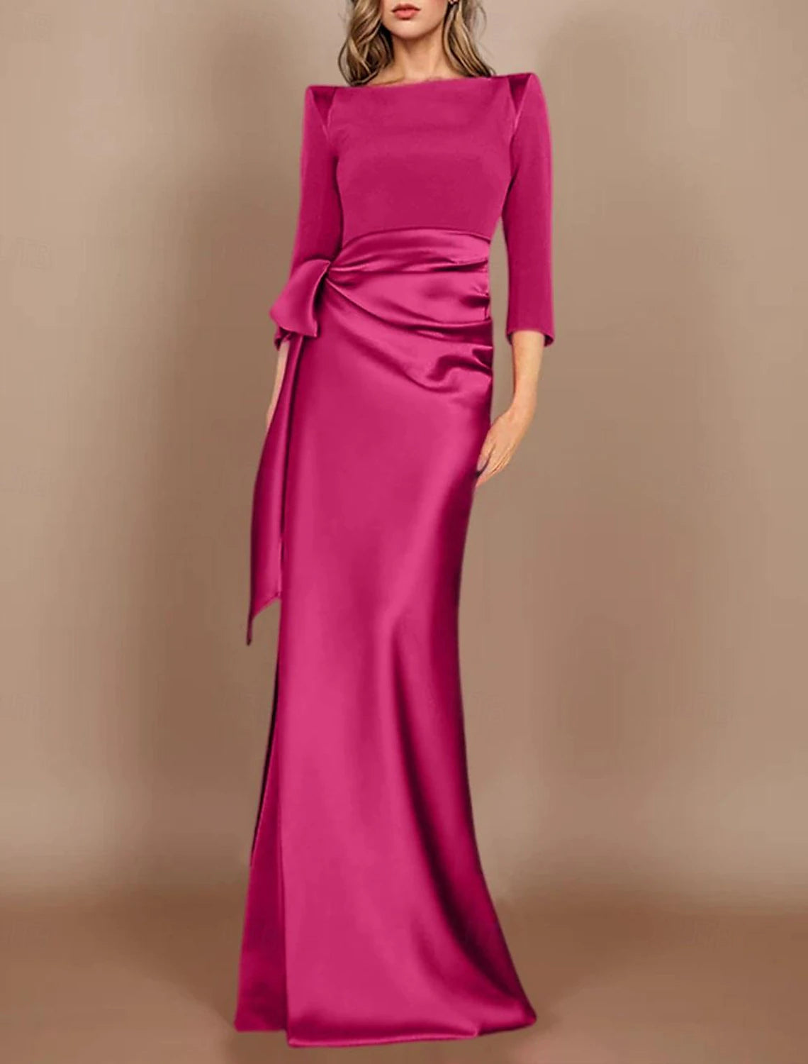 Discover Promotions Fall November December Wedding Guest Dress Sheath / Column Elegant Dress Tie Floor Length Long Sleeve Cowl Neck Sash Satin with Bow(s) Autumn Winter Wedding Party Dress