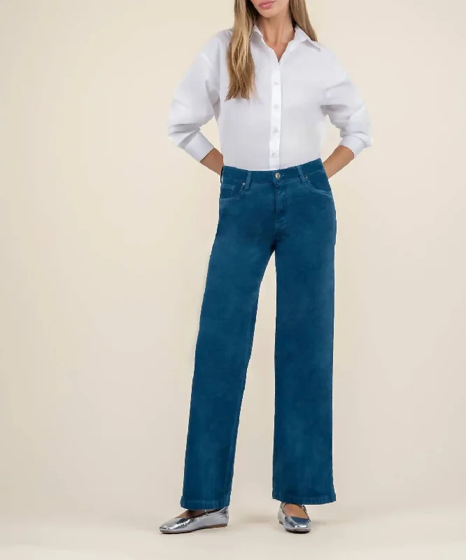 Casual Chic Clothing Velvet High Rise Wide Flare Pant In Teal