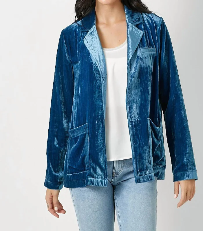 Exclusive Discount Velvet Open Jacket In Blue