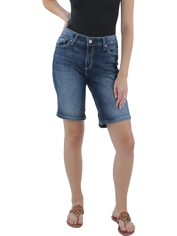 Vintage Inspired Fashion Sale Womens Mid Rise Cuffed Bermuda Shorts