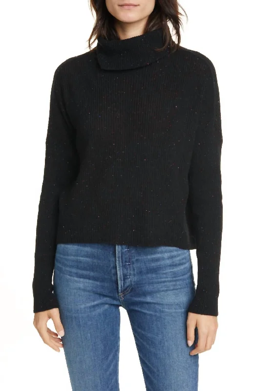 Comfort First Women's Wear Beatrice Rib Nep Cashmere Turtleneck Sweater In Black