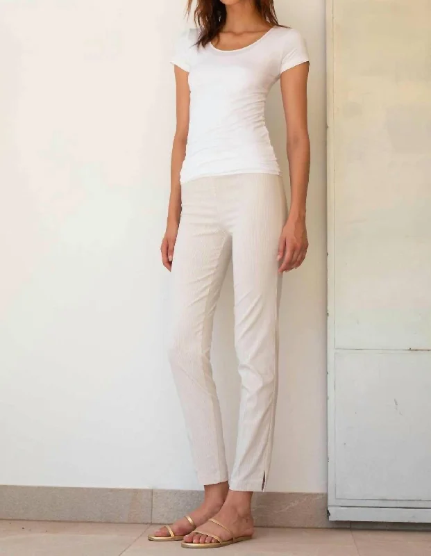 Sophisticated Fashion Pars Beige Seersucker Stripe Full-Length Pant