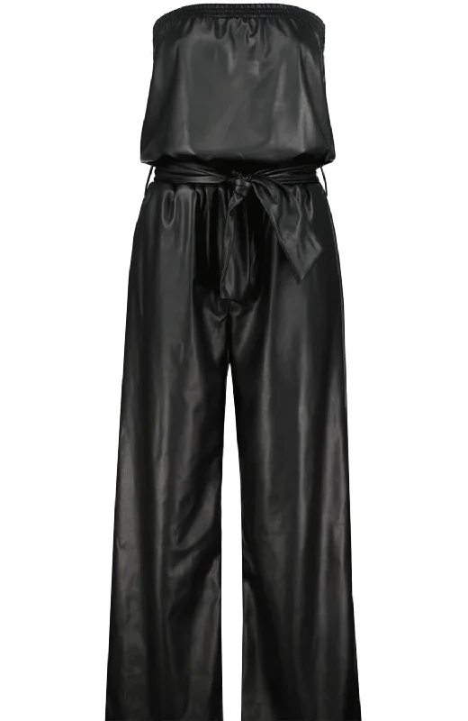 New Arrivals Glam Slam Vegan Leather Jumpsuit In Noir