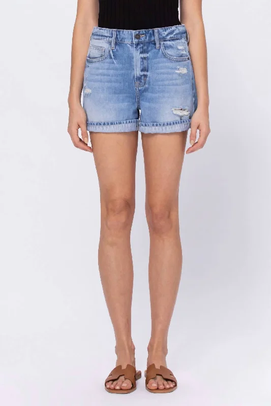 Casual Chic Riley High Waist Rolled Cuff Boyfriend Shorts In Light Wash