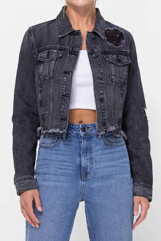 Exclusive Sale Katrina Destroyed Fitted Denim Jacket In Black Acid