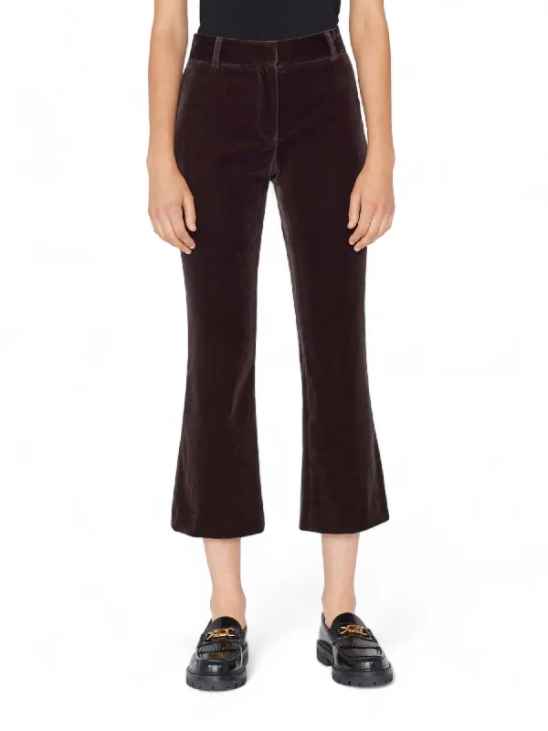 Minimalist Style Velvet Crop Mini Boot Trouser In Mahogany