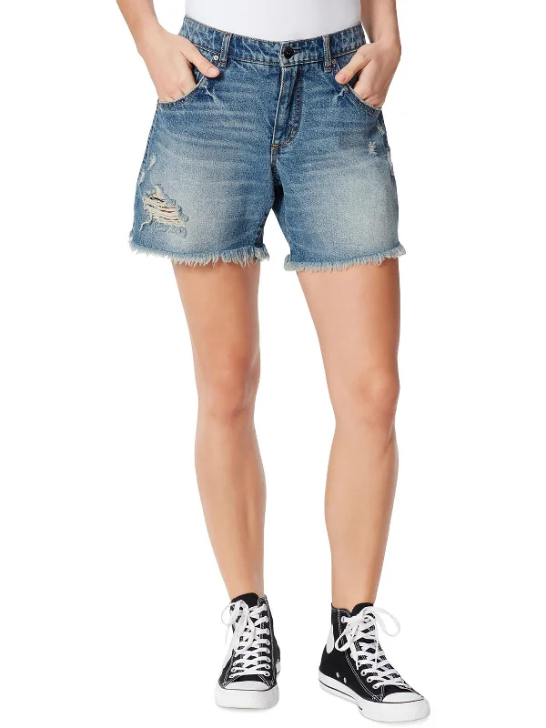 Don't Miss Out Womens Frayed Hem Midi Cutoff Shorts