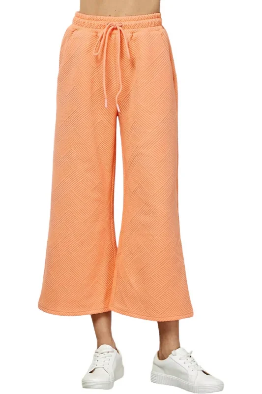 Stylish Savings Textured Soft Cropped Wide Pants In Peach