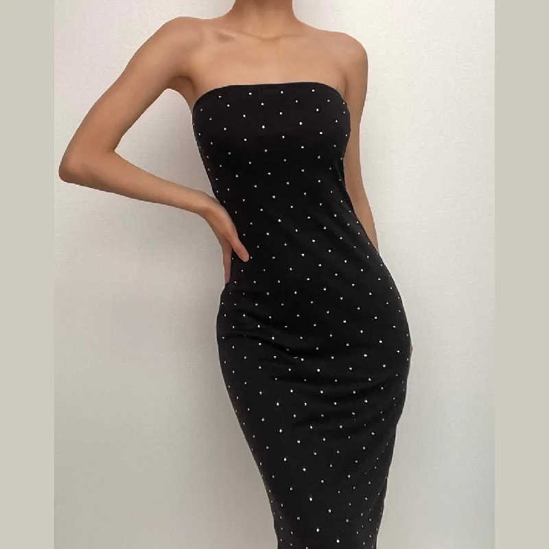 Stupidly Low Prices BerryBetty - Solid beaded slit backless tube midi dress