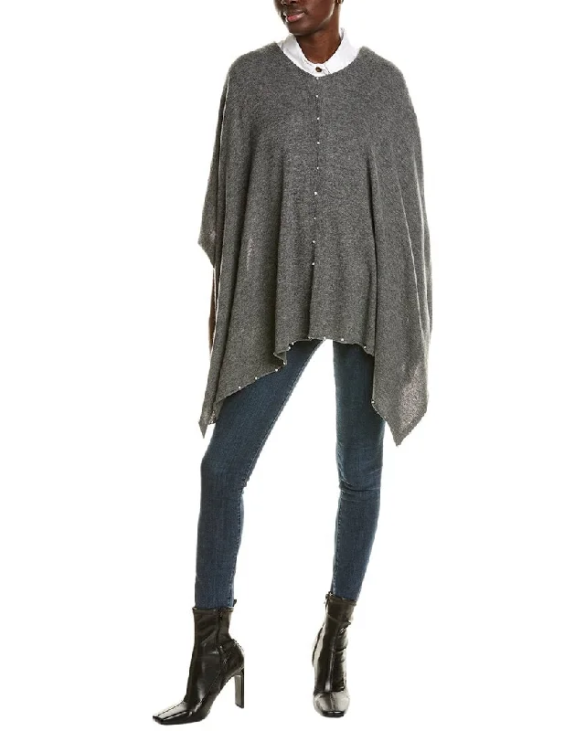 Relaxed Style sofiacashmere Pearl Trim Wool & Cashmere-Blend Poncho