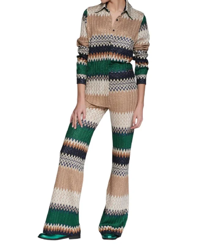 Lighten Up With Nordic Styles Spikes Print Lurex Trouser In Herringbone Green