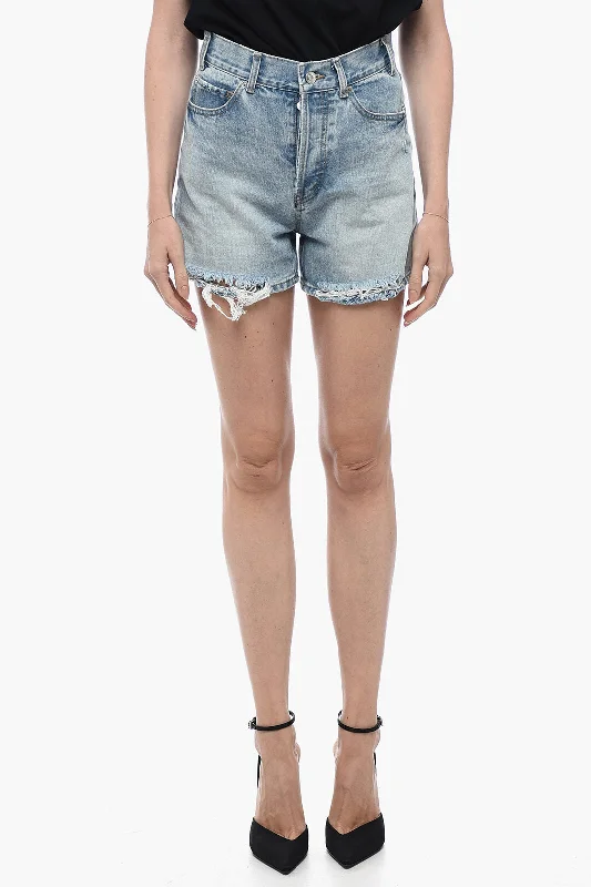 Alluring Design We11done Denim Shorts with Frayed Hem