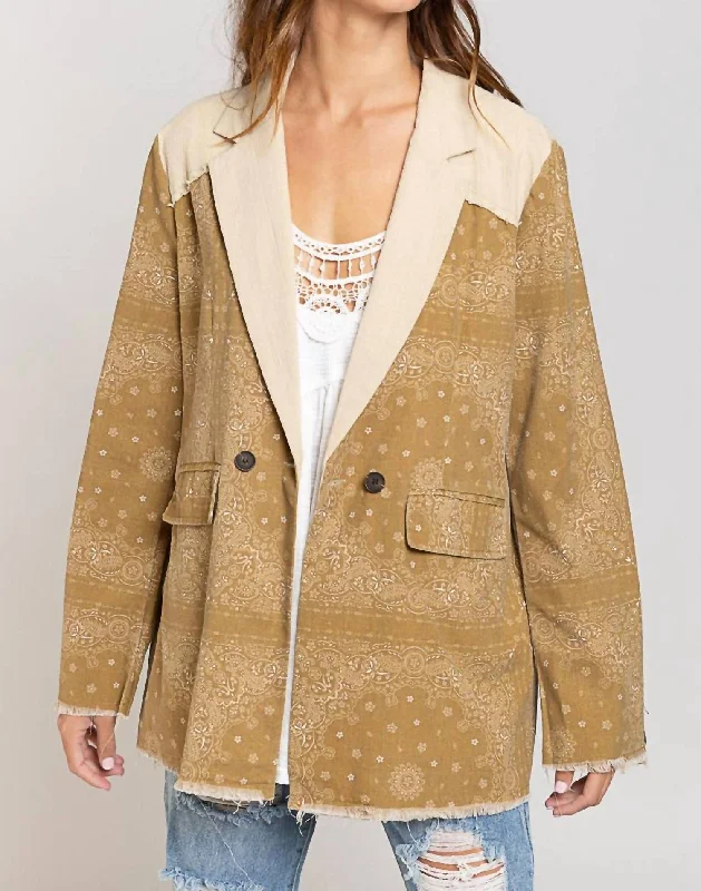 Timeless Elegance Bandana Print Blazer In Mustard