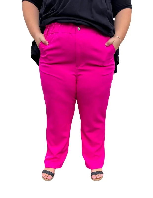 Urban Femme Streetwear Straight Leg Pant - Plus In Hot Pink