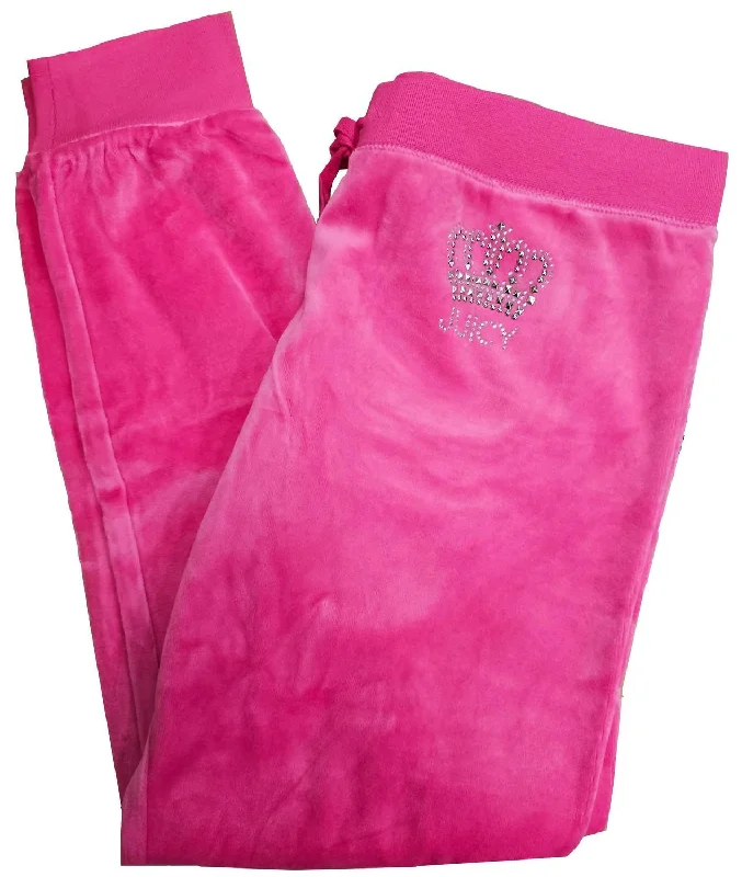 Day To Night Styles Women's Studded Crown Logo Track Velour Zuma Pant In Magenta