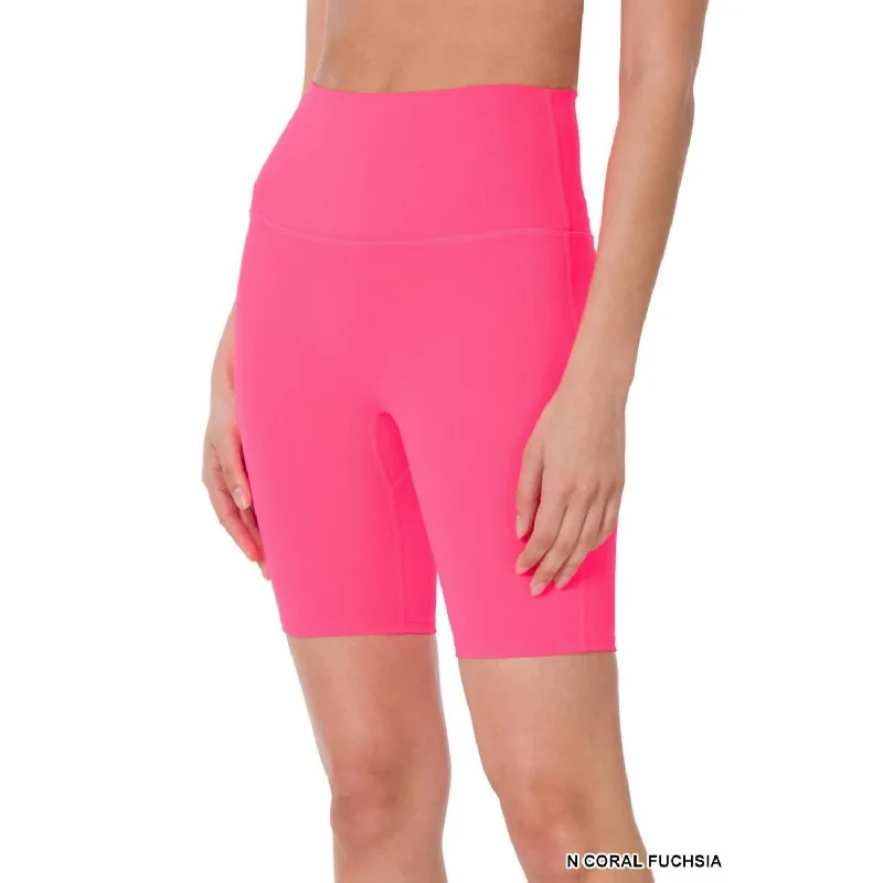 Boho - Chic Festival - Ready Style High Rise Wide Waistband Biker Shorts In Fuchsia