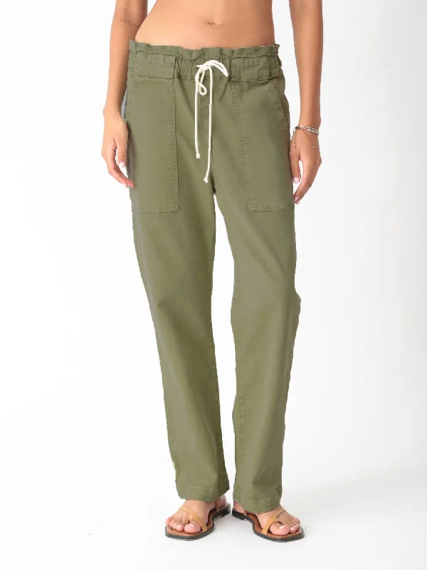 Y2K Nostalgic Fashion Look Easy Elastic Waist Pant With Drawcord In Olive