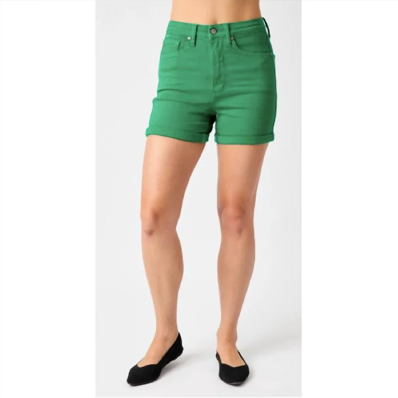 Must-Have Styles High Waist Tummy Control Garment Dyed Shorts In Kelly Green