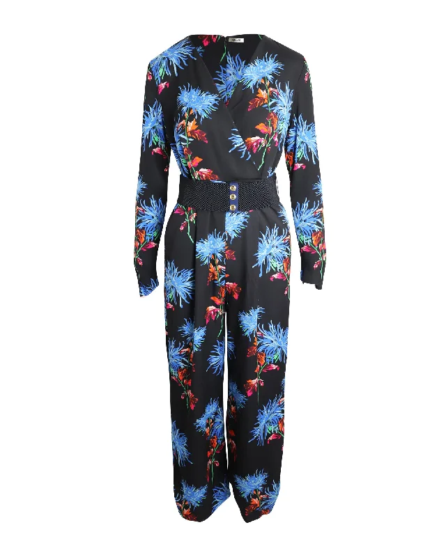 Romantic Detailing Diane Von Furstenberg Floral Jumpsuit in Black Viscose