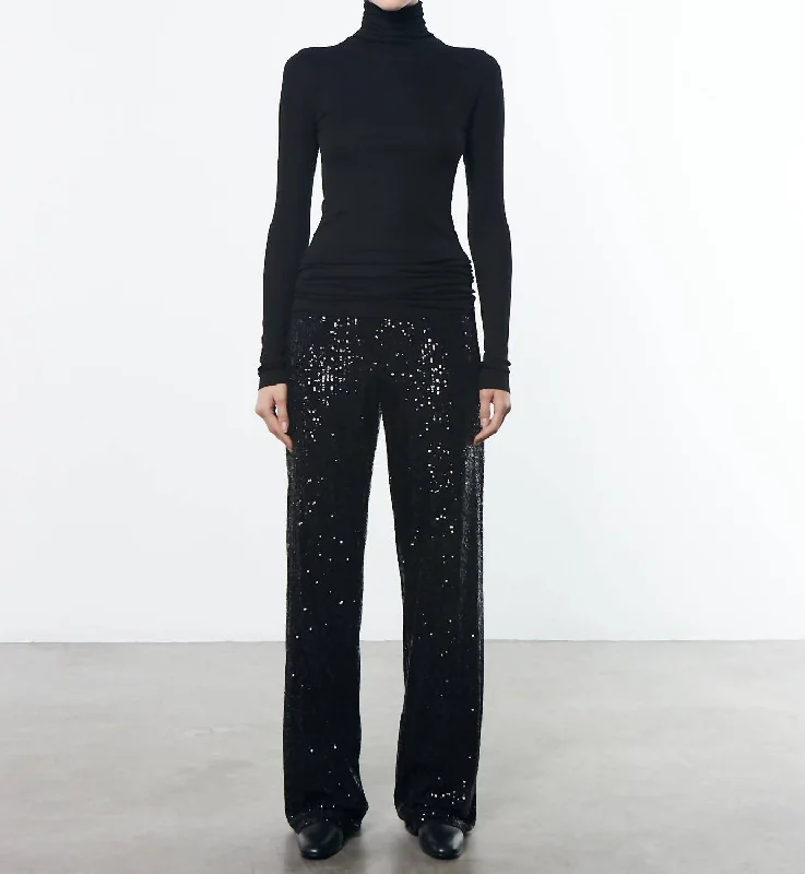 Vibrant Femme Fashion Sequin Pant In Black