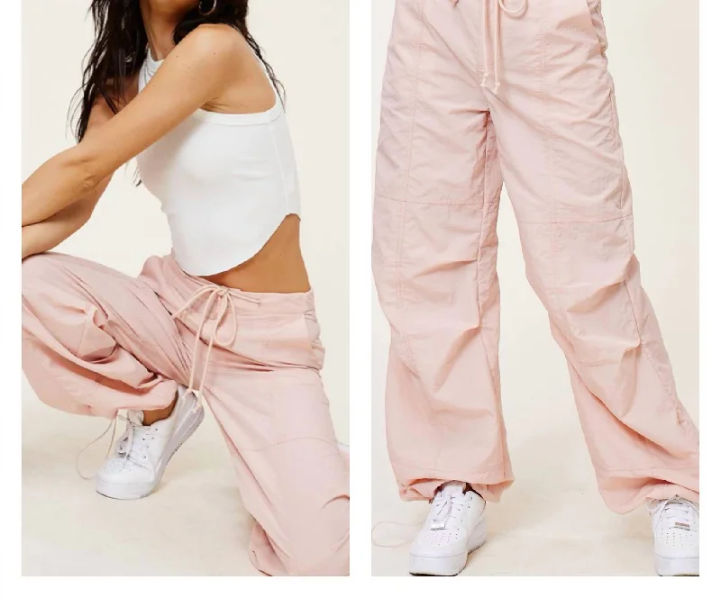 Style Upgrade Drapy Cargo Pants In Pale Pink