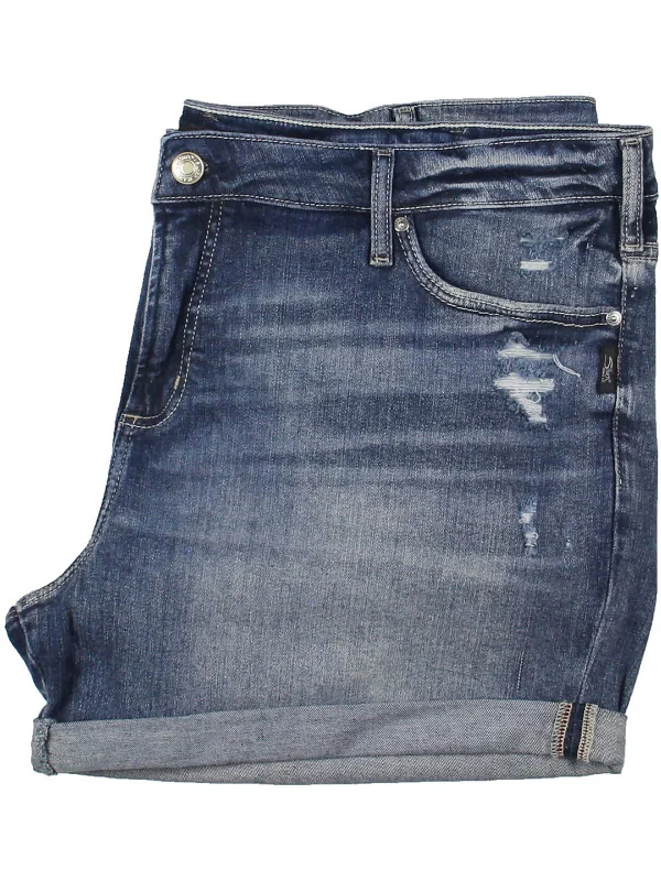 Brand Name Clothing Discount Extravaganza Plus Womens Mid-Rise Distressed Denim Shorts