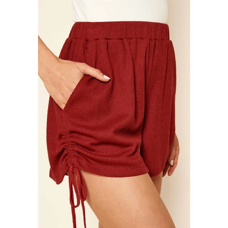 Chic Urban Fashion Look Good Days Ruched Waffle Knit Shorts In Cherry