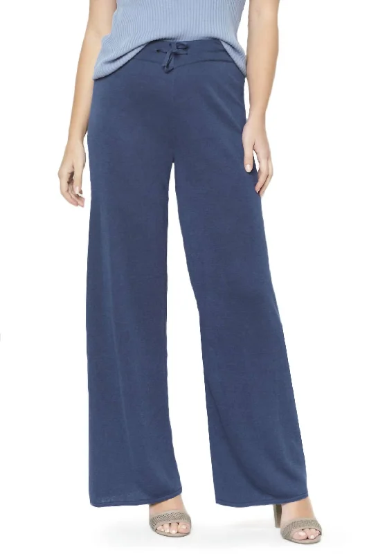 Stylish Savings Wide Leg Linen Knit Pant In Navy