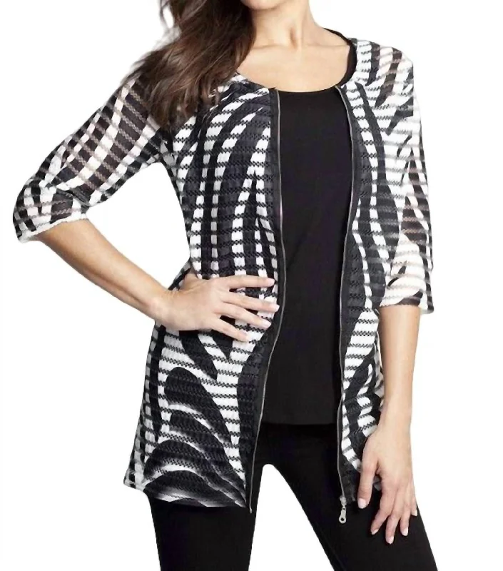 New Arrivals Textured Wave Long Cardigan In Black/white