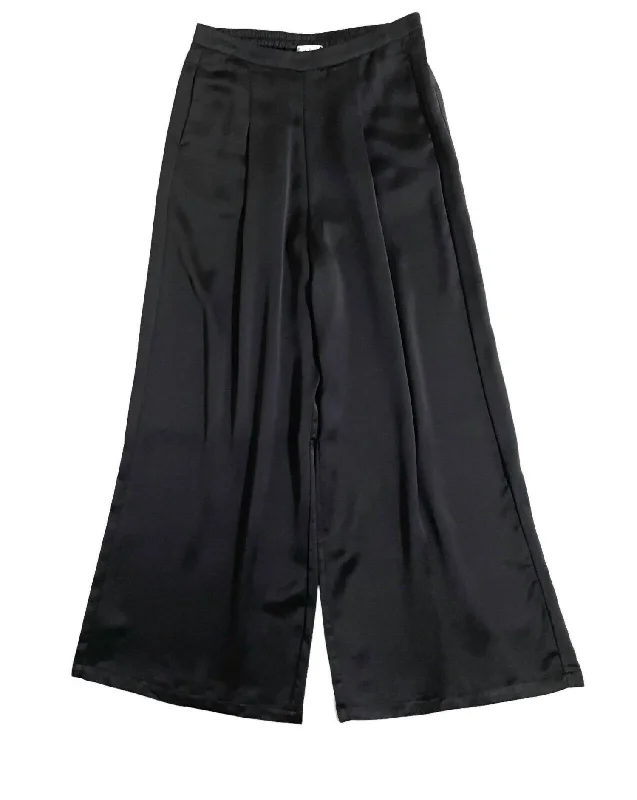 Fashion Sale Women's Wide Leg Side Pockets 90's Satin Pants In Black