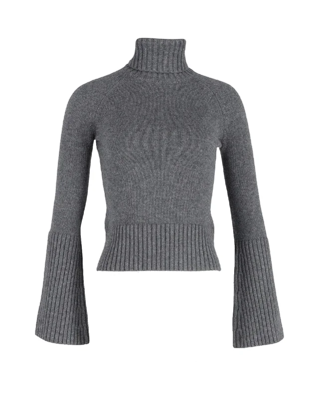 Special Offer Michael Kors Flared Sleeve Turtleneck Sweater in Grey Cotton