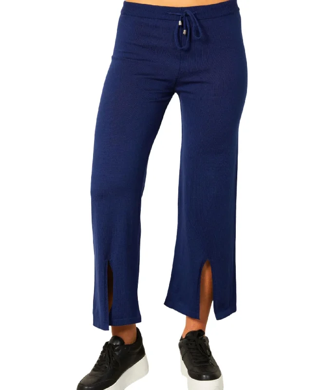 Special Occasion Wear Knit Pant W/ Middle Silt In Navy