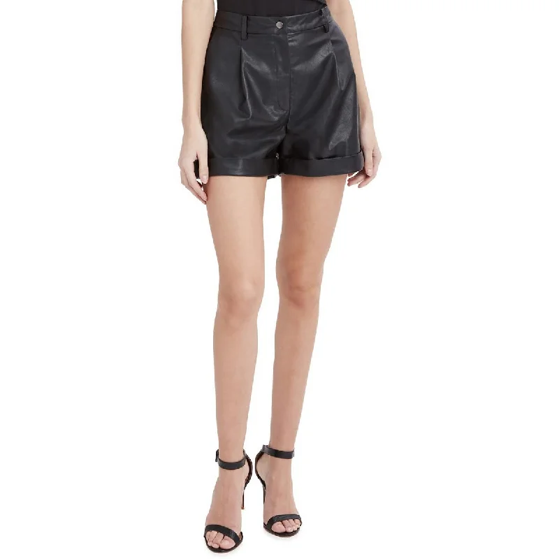 The Good Stuff Womens Faux Leather Pleated High-Waist Shorts