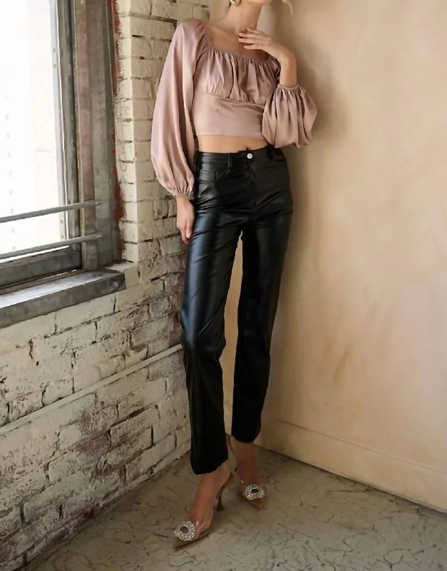 Evening Elegance Faux Leather Pants In Black