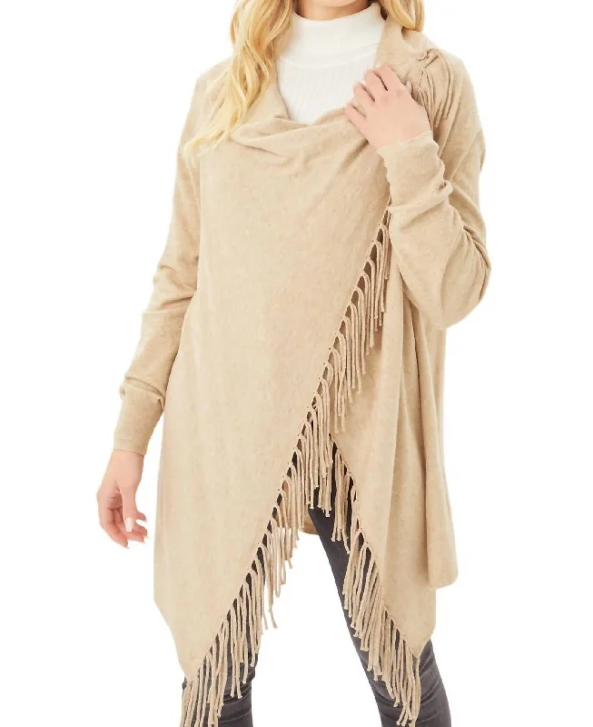 Unleash Your Trend Driven Style Fringed Wrap Top In Oatmeal