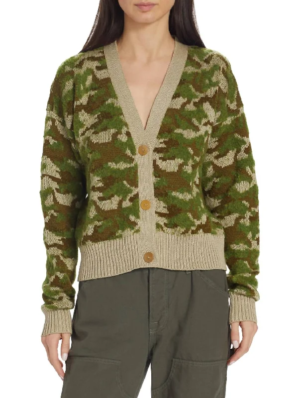 The Latest Trends Rangu Crop Cardigan In Camo Jacquard